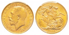 Australie, George V 1910-1936
Sovereign, Melbourne, 1925 M, AU 7.98 g. 917‰  
Ref : Fr.39, KM#29, Spink 3999
Conservation : PCGS MS64+