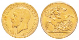 Australie, George V 1910-1936
Sovereign, Perth, 1929 P, AU 7.98 g. 917‰  
Ref : Fr.40, KM#32, Spink 4002
Conservation : PCGS MS63