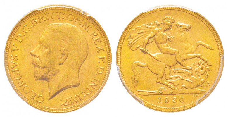 Australie, George V 1910-1936
Sovereign, Perth, 1930 P, AU 7.98 g. 917‰  
Ref ...