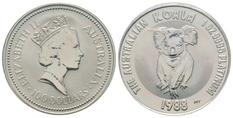 Australie, Elizabeth II 1952-
100 Dollars Koala, 1988, platine 31.19 g. frappe ...