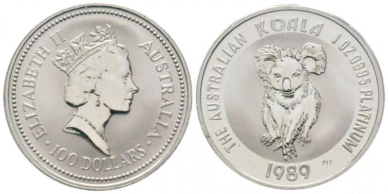 Australie, Elizabeth II 1952-
100 Dollars Koala, 1989, platine 31.19 g. frappe ...