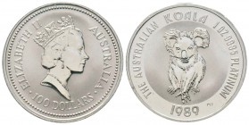 Australie, Elizabeth II 1952-
100 Dollars Koala, 1989, platine 31.19 g. frappe médaille
Ref : KM# 111
Conservation : PROOF