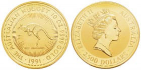 Australie, Elizabeth II 1952-
2500 Dollars Kangaroo, 10 Oz, 1991, AU 311.06 g. 
Ref : Fr. B26, KM# 151
Conservation : PCGS Proof 67 DEEP CAMEO
Qua...