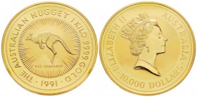 Australie, Elizabeth II 1952-
10000 Dollars Kangaroo, 1991, AU 1000 g. 
Ref : Fr. B27, KM# 152
Conservation : PCGS PR69 DEEP CAMEO
Quantité: 91 ex...