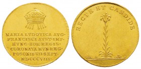 Autriche, Franz I 1808-1835
Médaille en or, couronnement de Maria Ludovica, le 7 Septembre 1808 à Bratislava, AU 2.62 g. 20 mm
Avers : MARIA LVDOVIC...
