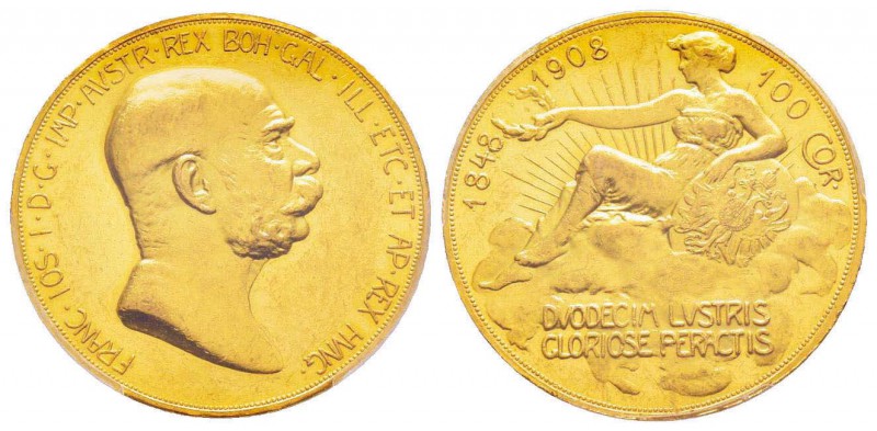 Autriche, Franz Joseph 1848-1916
100 Corona, 1908, AU 33.87 g. 
Ref : Fr.514, ...