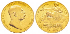 Autriche, Franz Joseph 1848-1916
100 Corona, 1908, AU 33.87 g. 
Ref : Fr.514, KM#2812 
Conservation : PCGS AU55