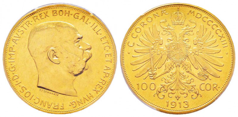 Autriche, Franz Joseph 1848-1916
100 Corona, 1913, AU 33.87 g. 
Ref : Fr.507, ...
