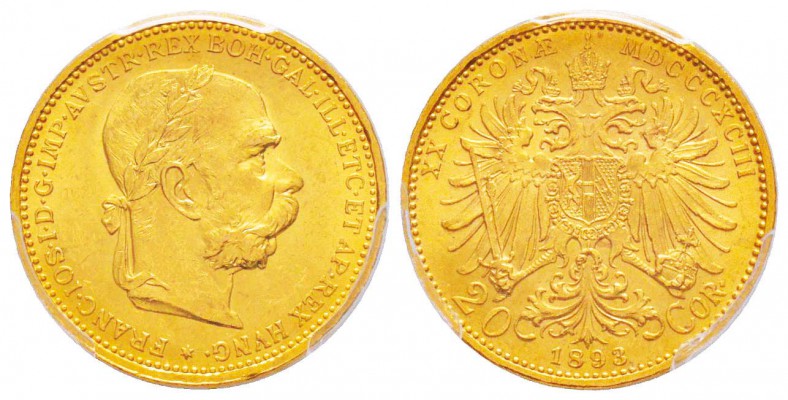 Autriche, Franz Joseph 1848-1916
20 Corona, 1893, AU 6.75 g. 
Ref : Fr. 504
C...
