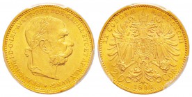 Autriche, Franz Joseph 1848-1916
20 Corona, 1893, AU 6.75 g. 
Ref : Fr. 504
Conservation : PCGS MS63