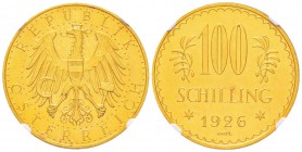 Autriche, République 1918-
100 Schilling, 1926, AU 23.52 g.
Ref : Fr.520, KM#2842
Conservation : NGC PL63