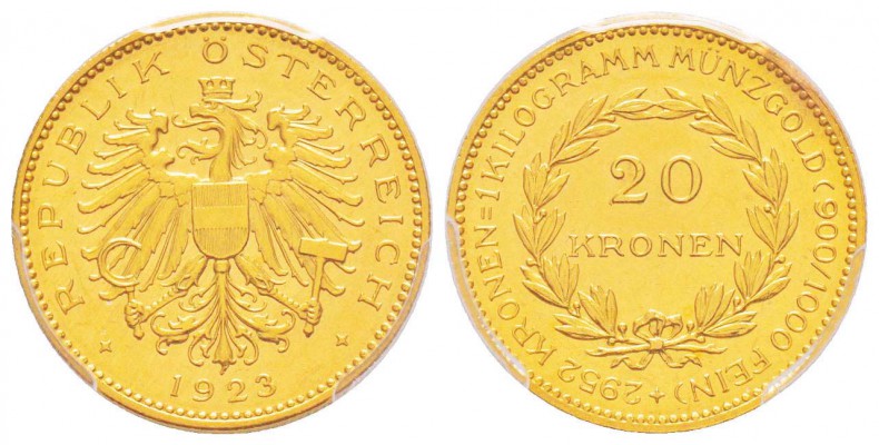 Autriche, République 1918-
20 Kronen, 1923, AU 6.75 g. 
Ref : Fr. 519, KM#2830...