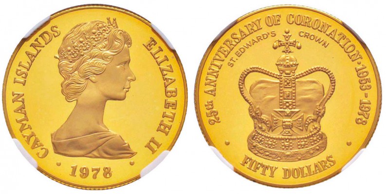 Caïmans (îles )
50 Dollars, 1978, 50ème anniversaire de couronnement, St. Edwar...
