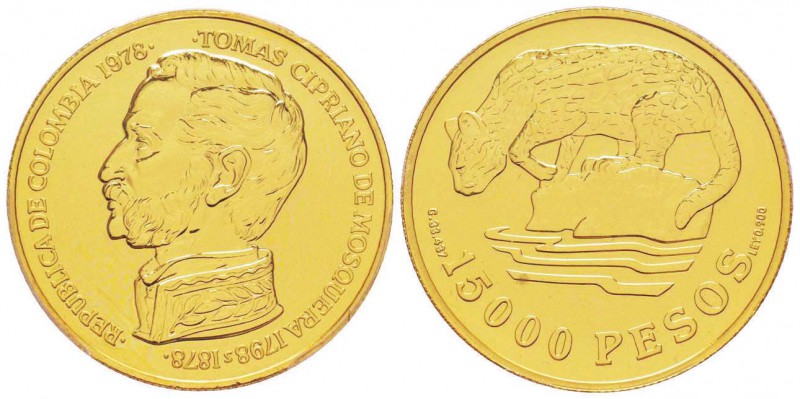 Republica de Columbia 1886 -            
15000 Pesos, 1978, AU 35.56 g. 
Ref :...