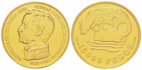 Republica de Columbia 1886 -            
15000 Pesos, 1978, AU 35.56 g. 
Ref : Fr. 140, KM#266
Conservation : PCGS MS67