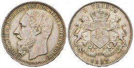 Congo belge, Leopoldo II 1865-1909
5 Francs, 1887, AG 24.98 g.
Ref : KM#8.1 
Conservation : FDC
(Lot extra UE, voir condition de vente)