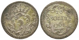 Corse, Pascal Paoli 1762-1768               
20 soldi, Murato, 1768, AG 3.62 g.                
Avers : Dans un cercle linéaire surmonté d'une fine ...