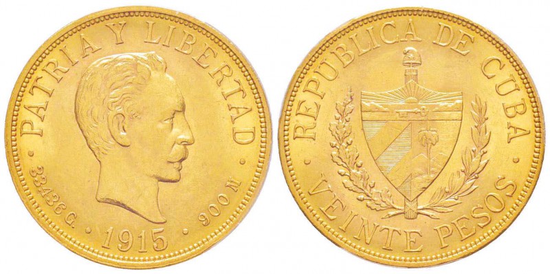 Cuba, Première République 1902-1962               
20 Pesos, 1915, AU 33.43 g. ...