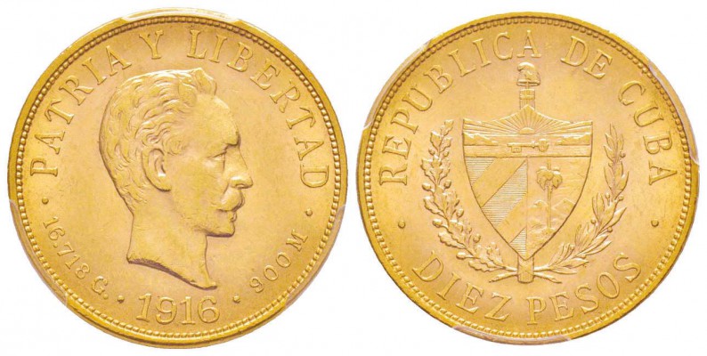 Cuba, Première République 1902-1962 
10 Pesos, 1916, AU 16.71 g. 900‰          ...