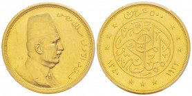 Egypte, Fouad Ier (1341-1355 AH) 1922-1936
500 Piastres, (1340 AH) 1922, AU 42.5 g. or jaune
Ref : Fr.26, KM#342 
Conservation : PCGS MS61