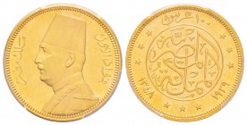 Egypte, Fouad Ier (1341-1355 AH) 1922-1936
100 Piastres, 1348 (1929), AU 8.5 g. 
Ref : Fr.32, KM#354 
Conservation : PCGS MS62