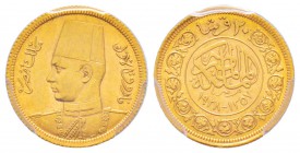 Egypte, Farouk AH 1355-1372 (1936-1952)  
20 Piastres, 1357 (1938), Royal Wedding, AU 1.7 g. 
Ref : Fr.38, KM#370
Conservation : PCGS MS62