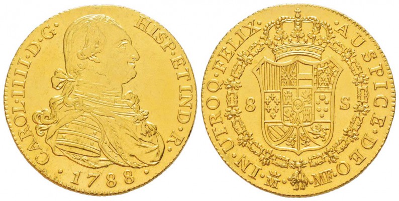 Espagne, Carlo IV 1788-1808  
8 Escudos, Madrid, 1788 MF, AU 27 g.             ...