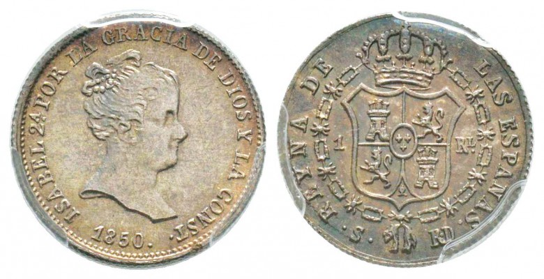 Espagne, Isabel II 1833-1868    
1 Real, Sevilla, 1850 RD, AG 3.38 g.
Ref : KM...