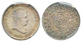 Espagne, Isabel II 1833-1868    
1 Real, Sevilla, 1850 RD, AG 3.38 g.
Ref : KM#518.4
Conservation : PCGS MS64