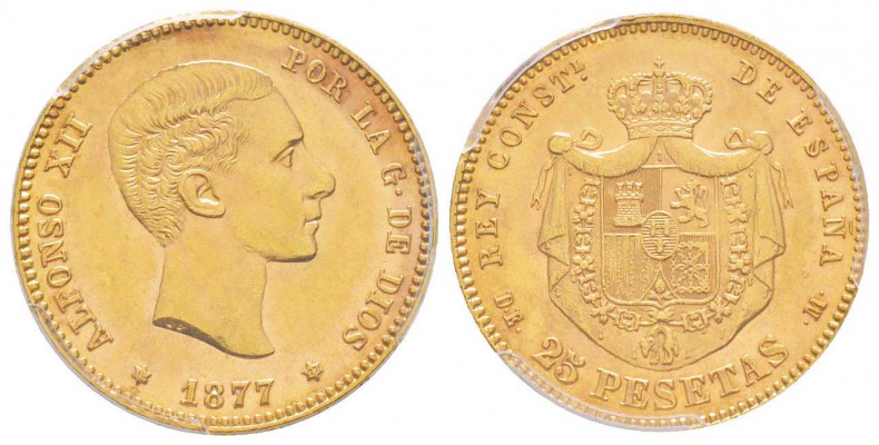 Espagne, Alfonso XII 1874-1886     
25 Pesetas, Madrid, 1877 DE M, AU 8.07 g.
...