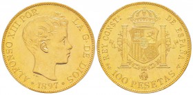Espagne, Alfonso XIII 1886-1931
100 Pesetas, Madrid, 1897 SGV, AU 32.25 g.
Ref : KM#708
Conservation : PCGS MS61