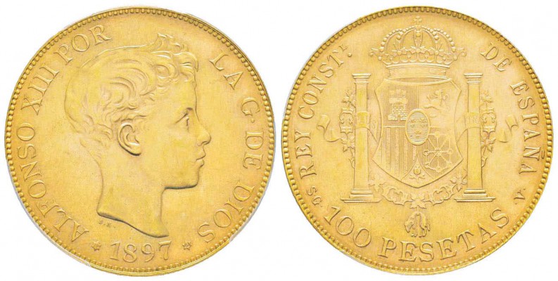 Espagne, Alfonso XIII 1886-1931      100 Pesetas, Madrid, 1897 SGV, Restrike 196...