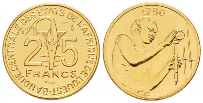 Etats de l'afrique de l'ouest
25 Francs, 1980, Essai, AU 13.07 g.
Ref : Fr. -...