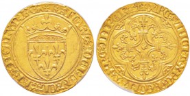 France -  Charles VI (1380-1422)
Ecu d'or à la couronne, 4ème émission (29 juillet 1394), AU 3.9 g. 
Avers : KAROLVS DEI GRACIA FrancORVM REX Écu de...