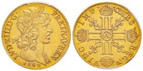 Louis XIII 1610-1643
Double louis d'or, 2ème type mèche courte sans baies, Paris, 1640 A, AU 13.5 g. 
Avers : LVD XIII D G - FR ET NAV REX Tête laur...