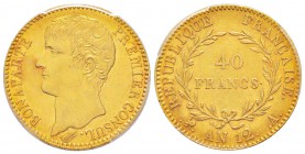 France, Premier Consul 1799-1804              
40 Francs, Paris, AN 12 A, AU 12.9 g.                
Ref : G.1080             
Conservation : PCGS ...