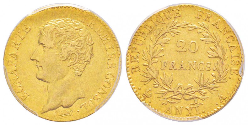 France, Premier Consul 1799-1804     20 Francs, Paris, AN XI A, AU 6.45 g.      ...