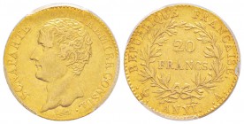 France, Premier Consul 1799-1804     20 Francs, Paris, AN XI A, AU 6.45 g.               
Ref : G.1020             
Conservation : PCGS AU50
