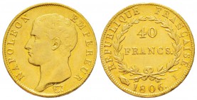France, Premier Empire 1804-1814       40 Francs, Limoges, 1806 I, AU 12.9 g.                
Ref : G.1082, Fr.486               
Conservation : tra...