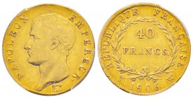France, Premier Empire 1804-1814       40 Francs, Lille, 1806 W, AU 12.9 g.
Ref : G.1082, Fr.483               
Conservation : PCGS XF45            ...
