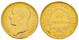 France, Premier Empire 1804-1814       40 Francs, Limoges, 1807 I, AU 12.9 g.                
Ref : G.1082a, Fr.485               
Conservation : PC...