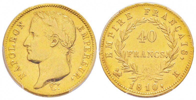 France, Premier Empire 1804-1814       40 Francs, Bordeaux, 1810 K, AU 12.9 g.  ...