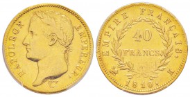 France, Premier Empire 1804-1814       40 Francs, Bordeaux, 1810 K, AU 12.9 g.                
Ref : G.1084, Fr.509               
Conservation : PC...