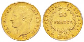 France, Premier Empire 1804-1814       20 Francs, Paris, AN13 A, AU 6.45 g.              
Ref : G.1022, Fr. 488               
Conservation : PCGS A...