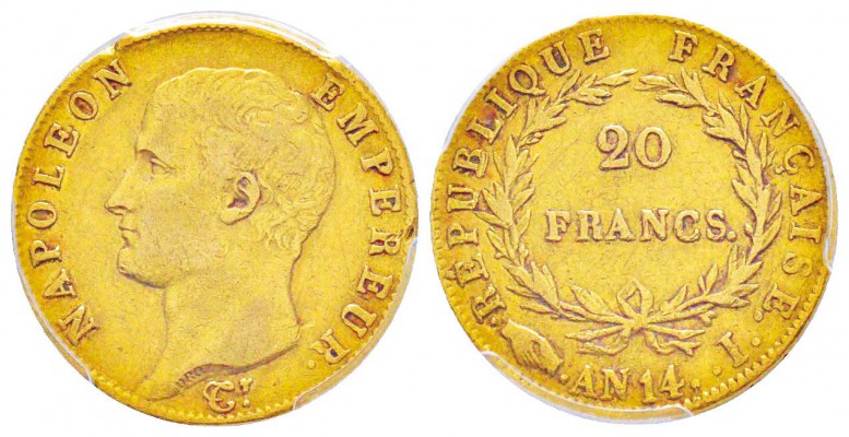 France, Premier Empire 1804-1814       20 Francs, Limoges, AN14 I, AU 6.45 g.
R...