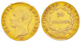 France, Premier Empire 1804-1814       20 Francs, Limoges, AN14 I, AU 6.45 g.
Ref : G.1022, Fr. 488
Conservation : PCGS XF40.
Quantité : 1646 exemp...