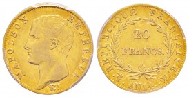 France, Premier Empire 1804-1814       20 Francs, Lille, AN14 W, AU 6.45 g.
Ref : G.1022, Fr. 491
Conservation : PCGS XF45. Le plus bel exemplaire g...