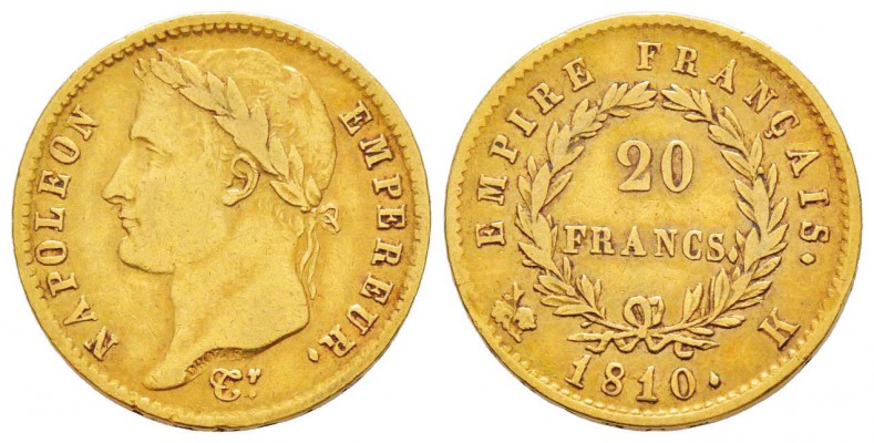 France, Premier Empire 1804-1814       20 Francs, Bordeaux, 1810 K, AU 6.37 g.  ...