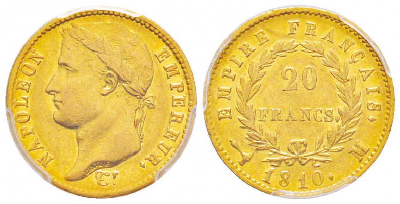 France, Premier Empire 1804-1814       20 Francs, Toulouse, 1810 M, AU 6.45 g.  ...