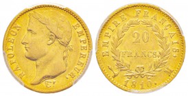 France, Premier Empire 1804-1814       20 Francs, Toulouse, 1810 M, AU 6.45 g.                
Ref : G.1025, Fr.516               
Conservation : PC...